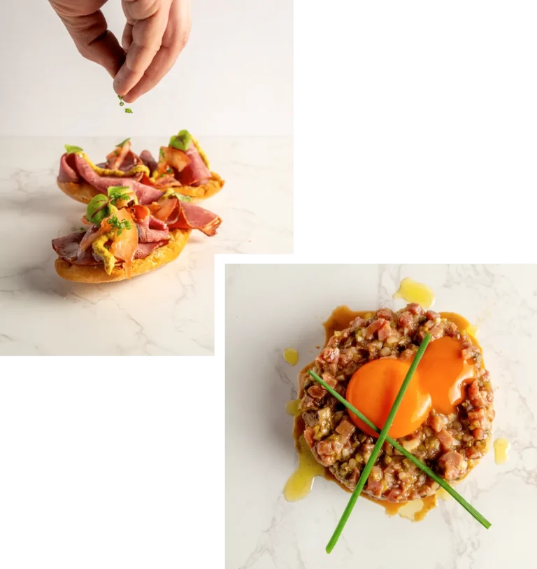 Plato con pastrami y tartar de vacuno