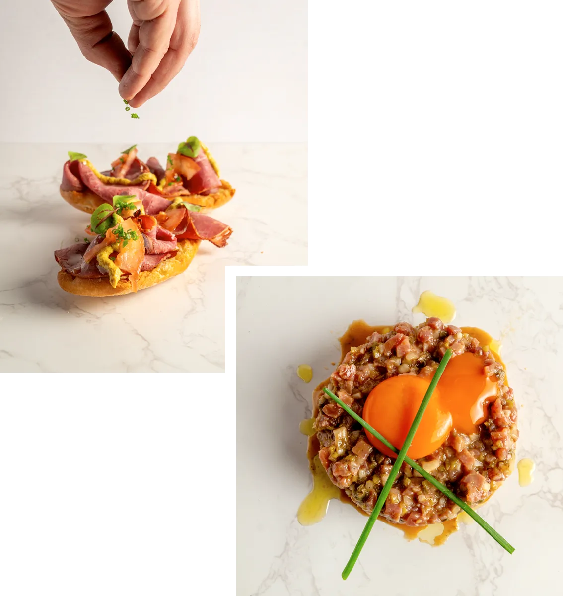 Plato con pastrami y tartar de vacuno