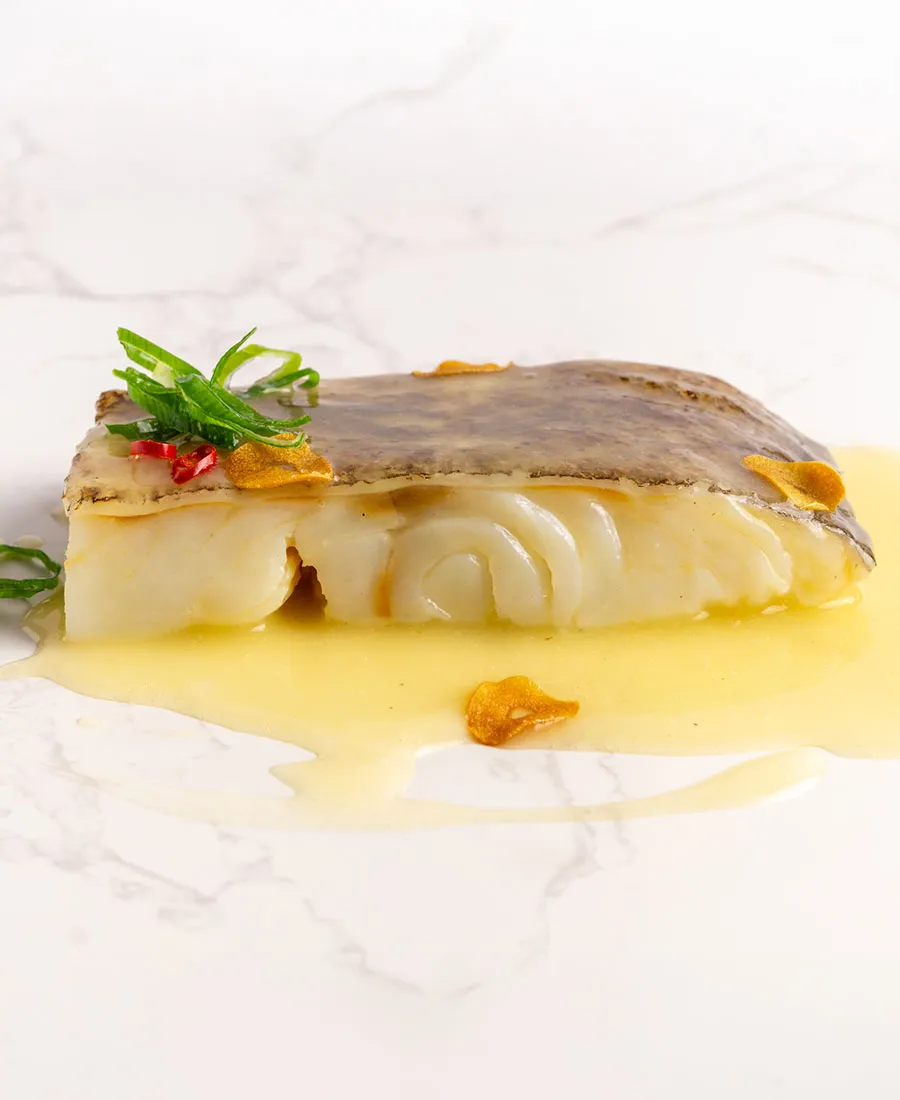 Presentación del lingote de bacalao al pil pil Level Cook